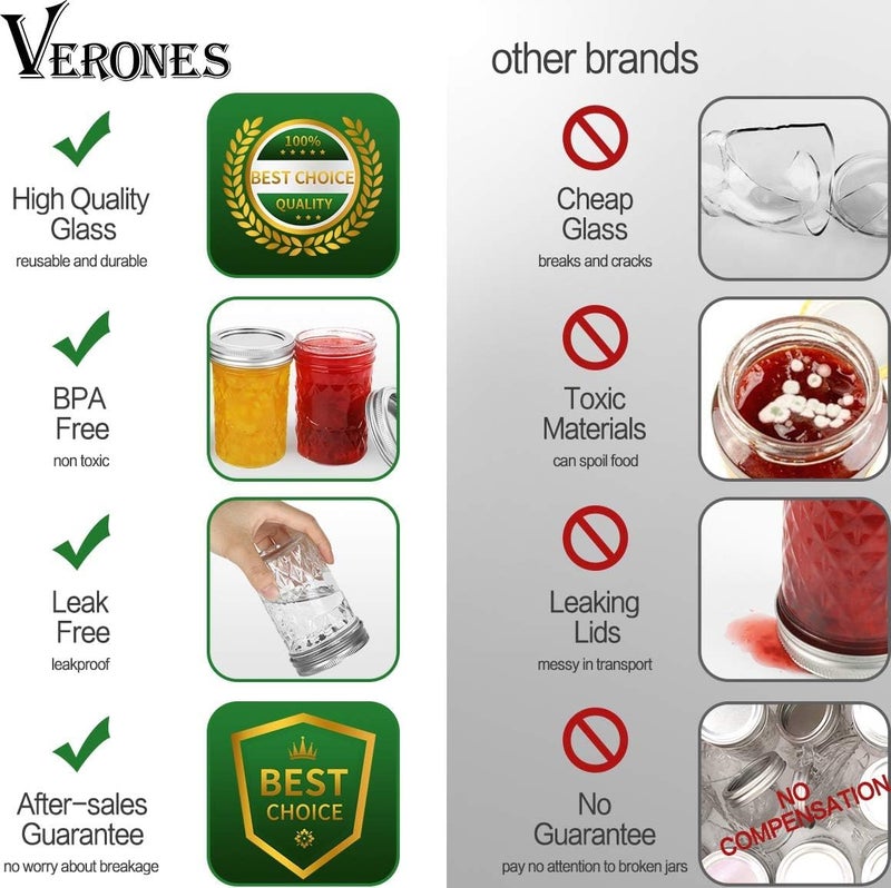 VERONES Mason Jars 8 OZ, 8 OZ Canning Jars Jelly Jars With Regular Lids, Ideal for Jam, Honey, Wedding Favors, Shower Favors, 15 PACK - Image 5